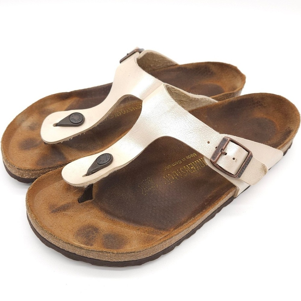 Birkenstock (Womens 42 US 11) Metallic Pearl White Gizeh Thong Sandals Cork Boho
